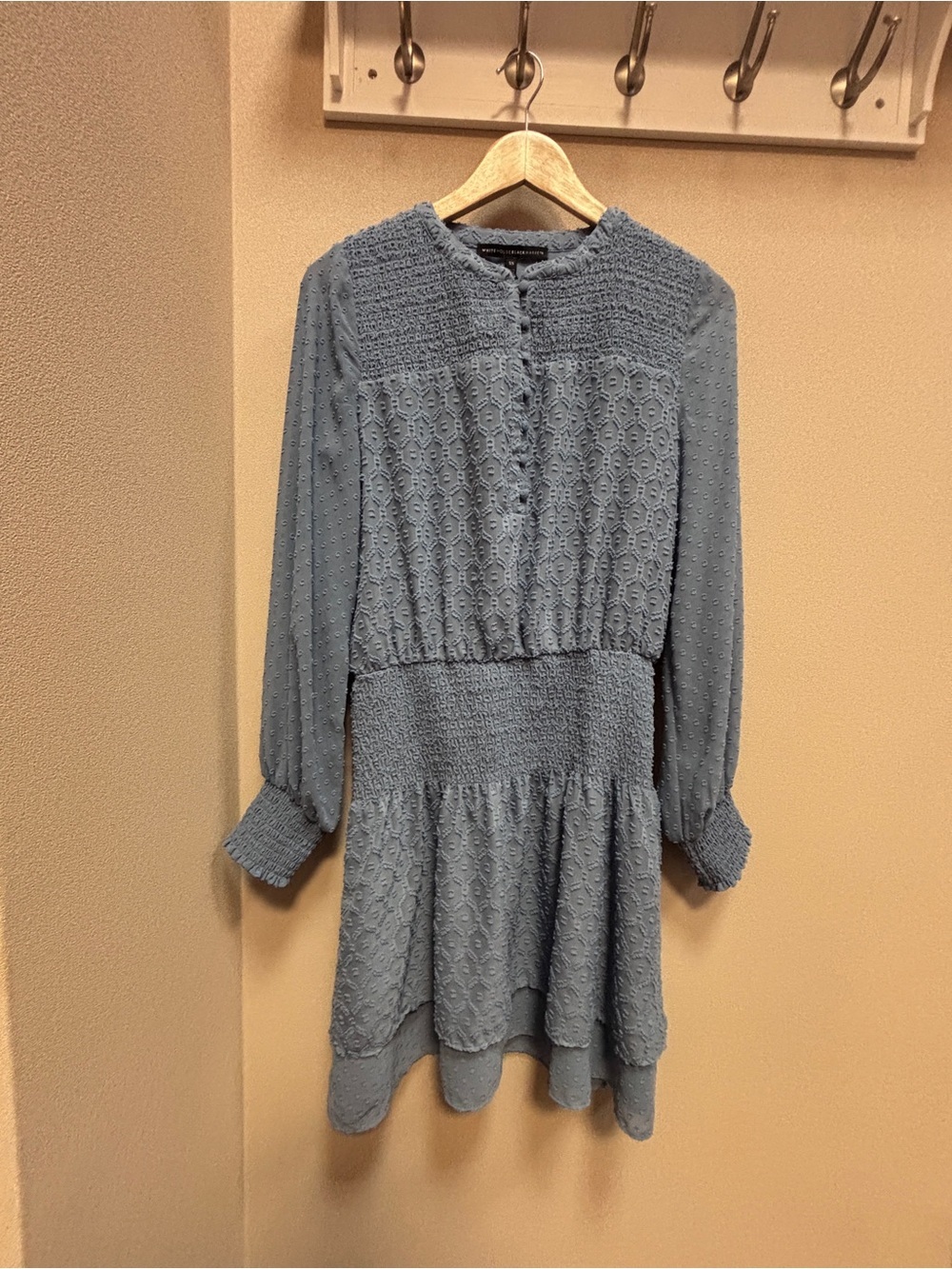White House Black Market Light Blue Long Sleeve Tiered Dress